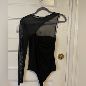 Black Sheer one sleeve bodysuit